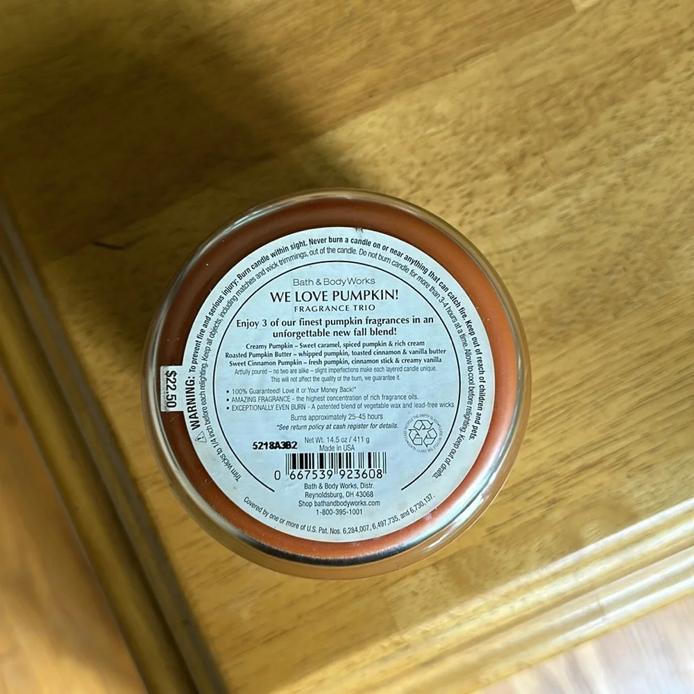 Bath & Bodyworks We Love Pumpkin Trio 3 wick candle - Picture 3 of 3